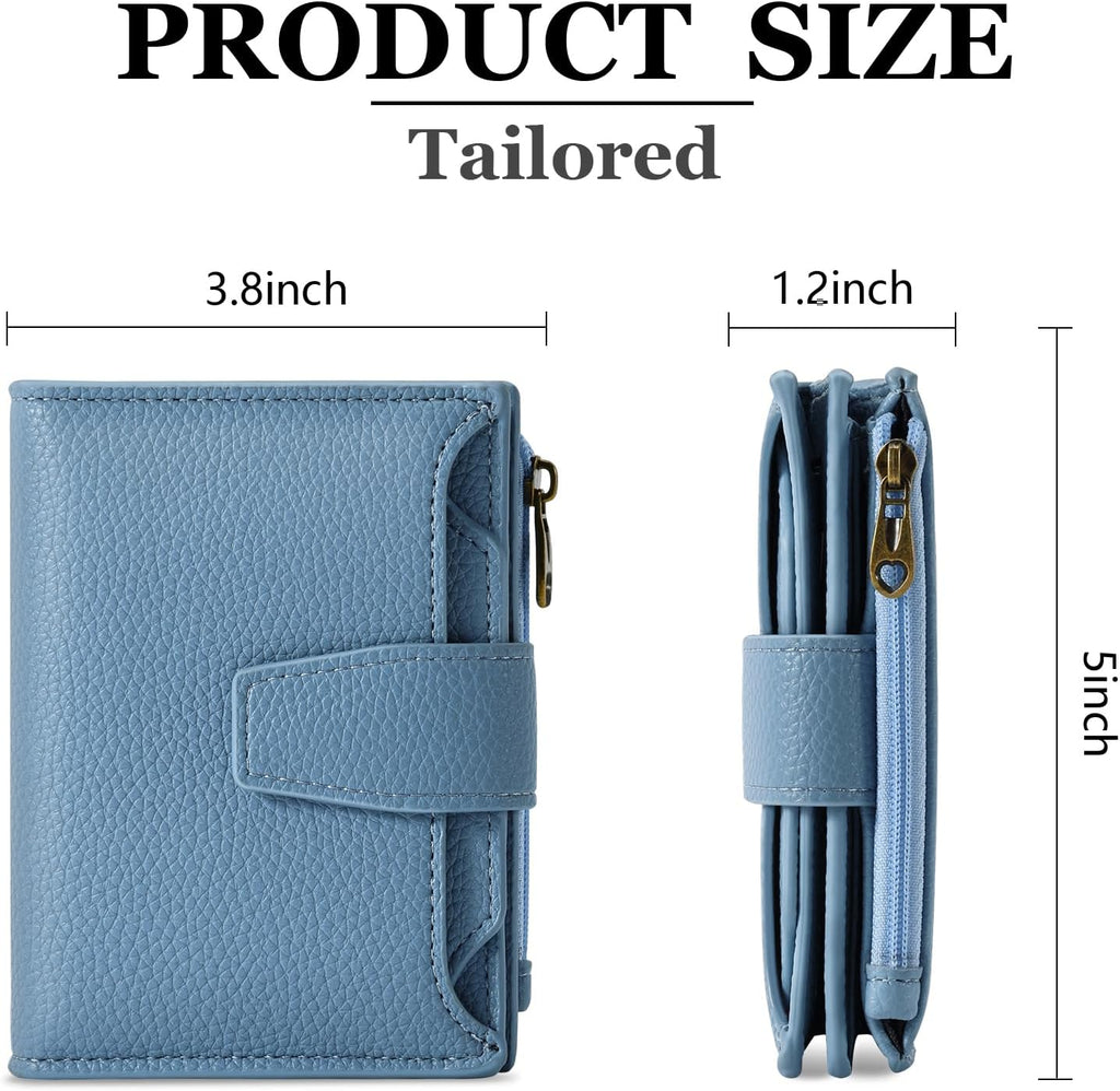 Airkit Small Wallet Women RFID Blocking Soft Leather Bifold Compact Card Holder Wallet for Women with Zipper Coin Pocket 4 ID Window