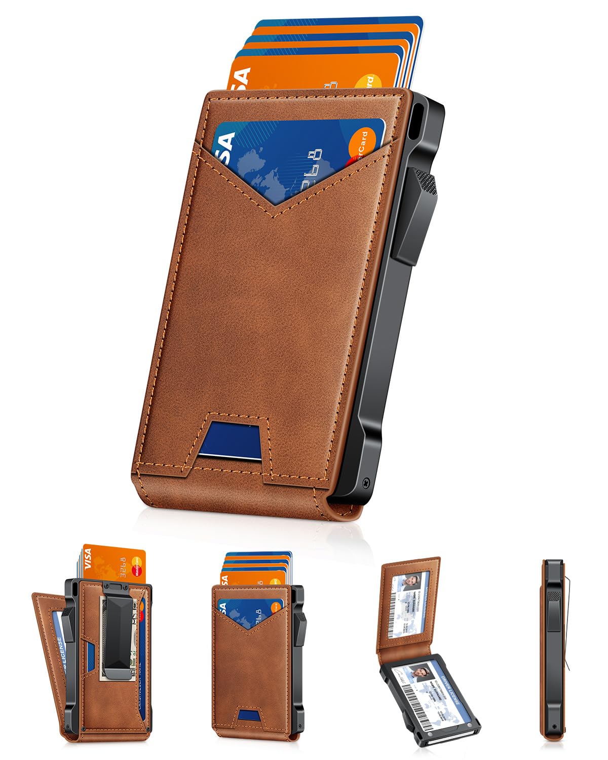 Wallet for Men RFID Wallet with 2 ID Windows & Money Clip, Slim Card Holder