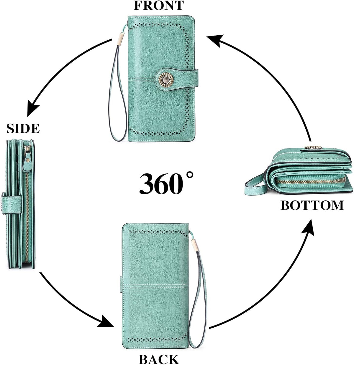 SENDEFN Wallets for Women Leather Credit Card Holder with RFID Blocking Large Capacity Wristlet
