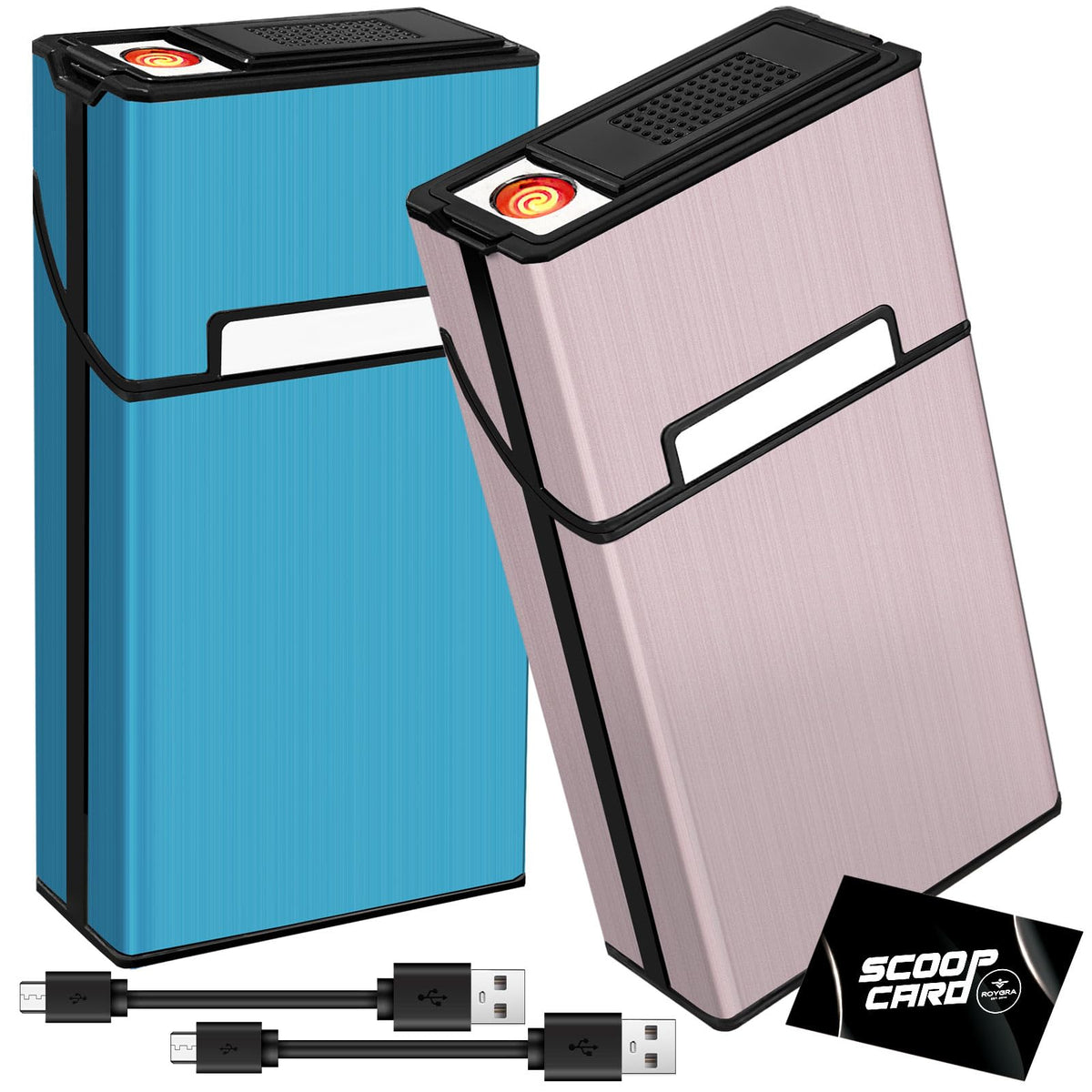 roygra Cigarette Case (2 Pack), Rechargeable Lighter and USB Charging Cable