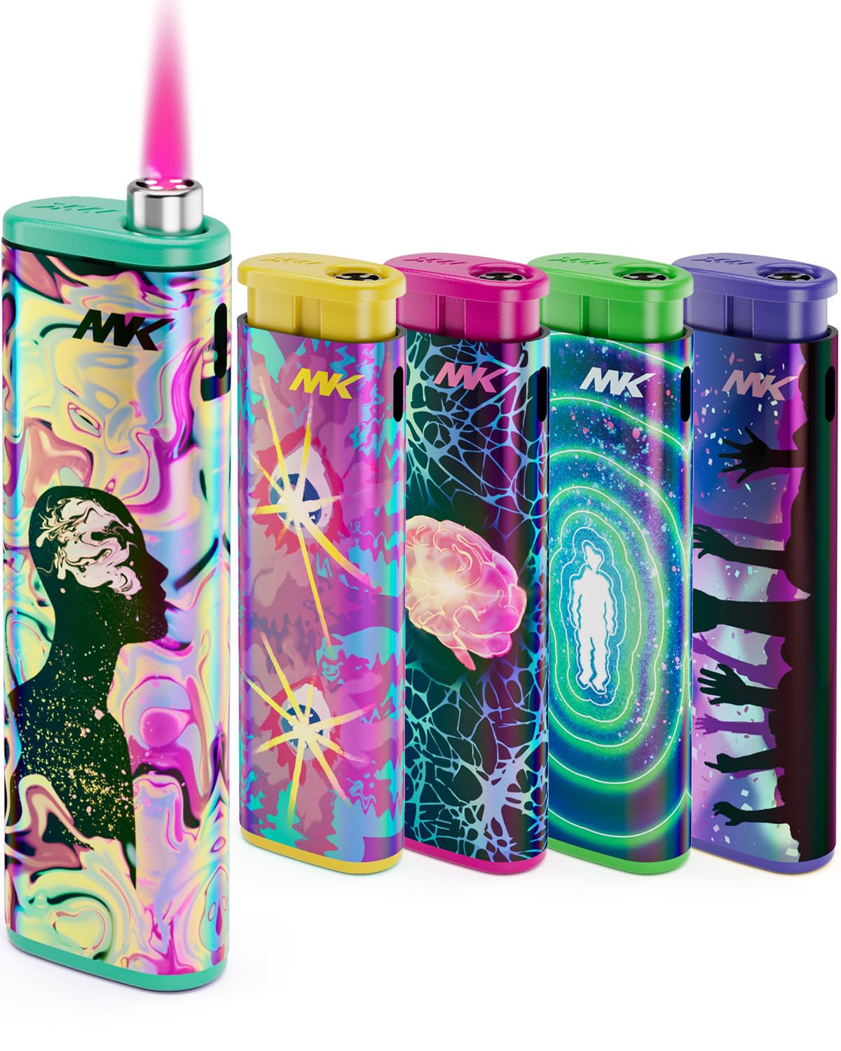 MK Wind Proof Jet Flame Lighters, 5PCS Striking Design, Ideal as Lighters for BBQ, Camping, Outdoor use, utane Refillable Wind-Resistant Flame,(Connection-5PC)