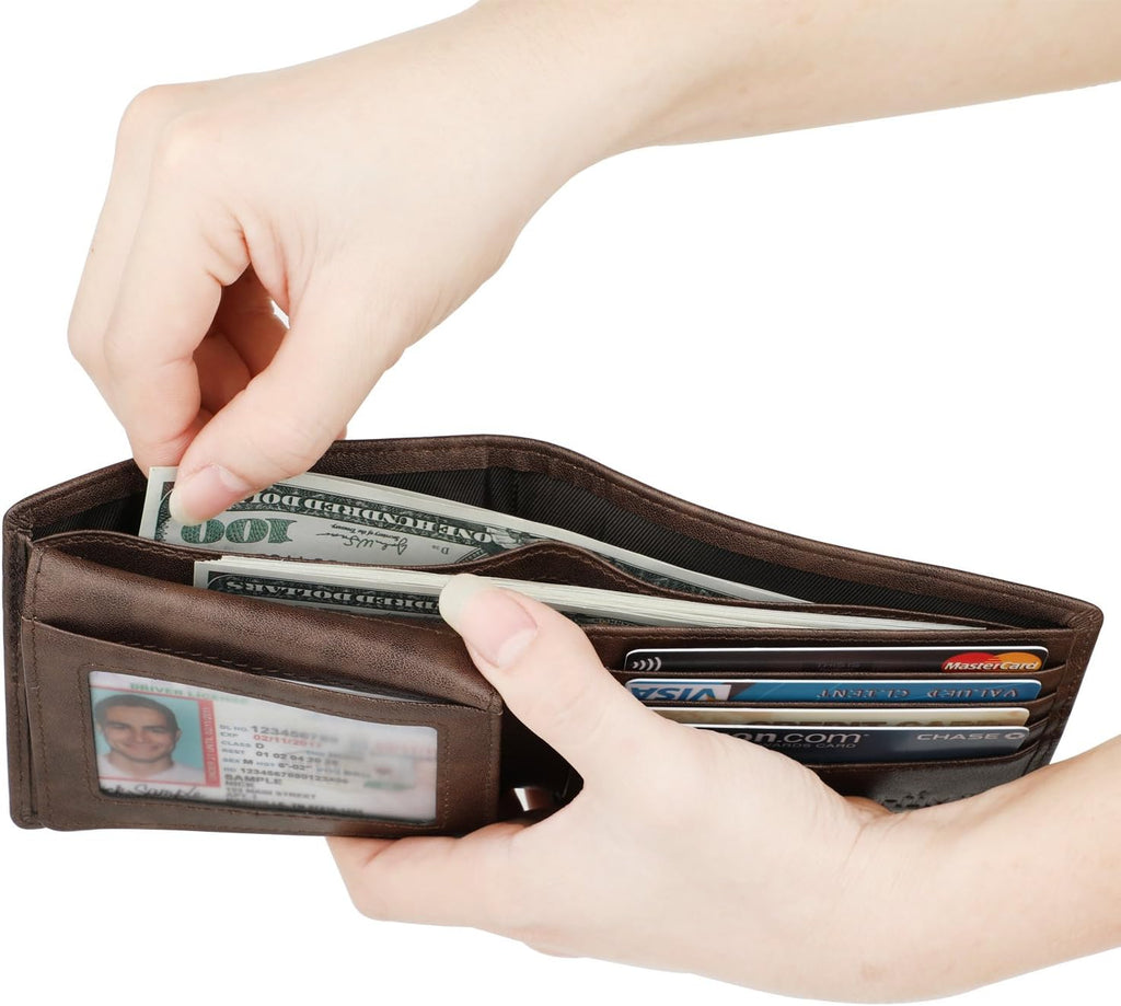HIMI Wallet for Men-Genuine Leather RFID Blocking Bifold Stylish Wallet With 2 ID Window