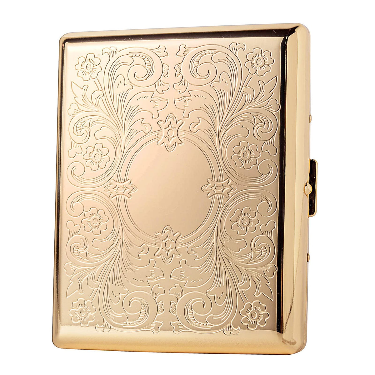 Metal Carry Cigarette Case, Double Sided Spring Clip,Holds 10 100mm Cigarettes (Vines Silver)