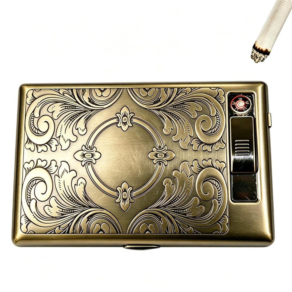 Metal Vintage Cigarette Case Holder 85mm Cigarette with Electric Lighter