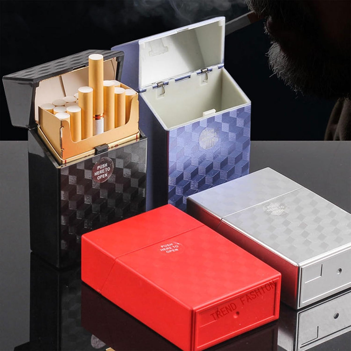 Cigarette Case King Size 85mm 3Pack Push to Open 20 Capacity Women and Men Perfect for Roll Your Own Cigs (Black+Silver+Blue, 85mm)