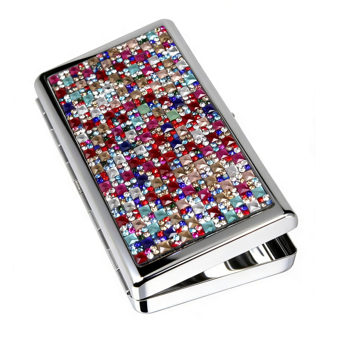 HUMWE Bling Rhinestone Crystal Cigarette Case for Women Men, Metal Holder for Regular,King and 100's Size 14-20 Capacity, Pocket Cigarettes Box for Smoker