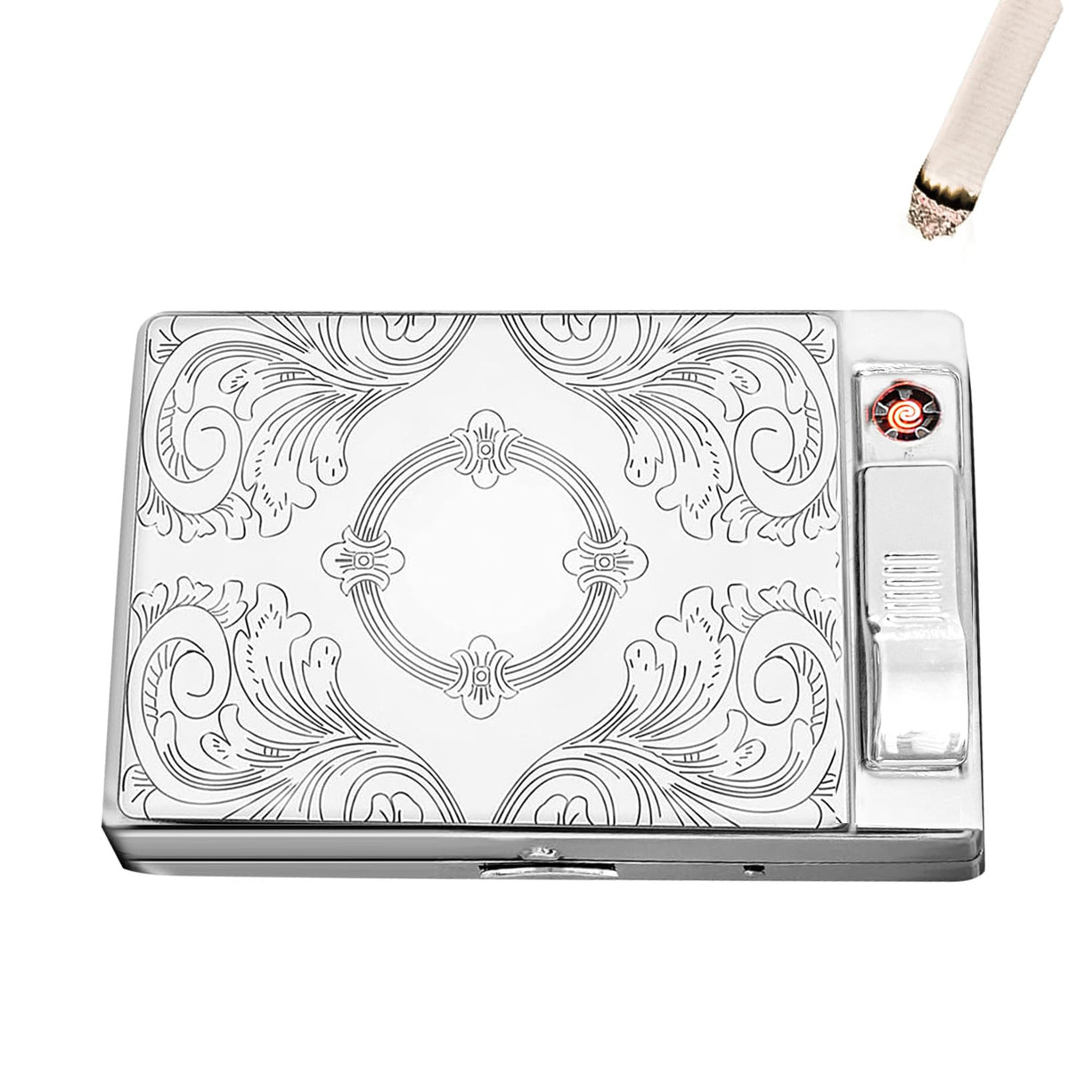 Metal Vintage Cigarette Case Hold 85mm Cigarette Case with Electric Lighter