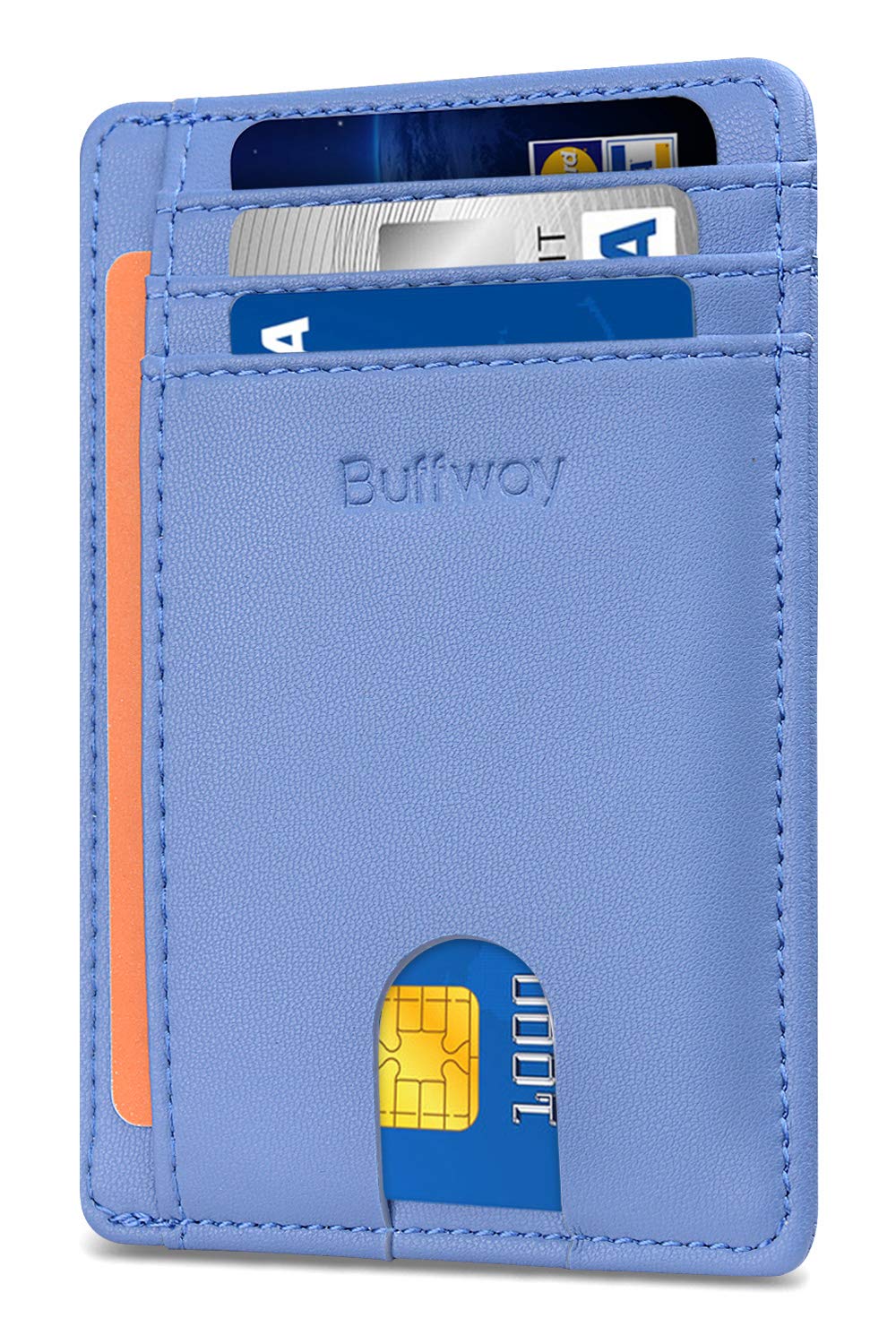Buffway Slim Minimalist Front Pocket RFID Blocking Leather Wallets for Men and Women - Carbon Fiber Black