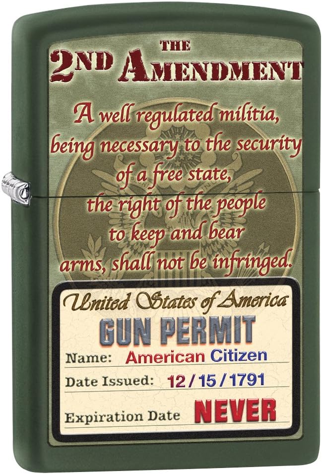 Zippo Lighter: Second Amendment, Skull and Guns - Brushed Chrome 78702