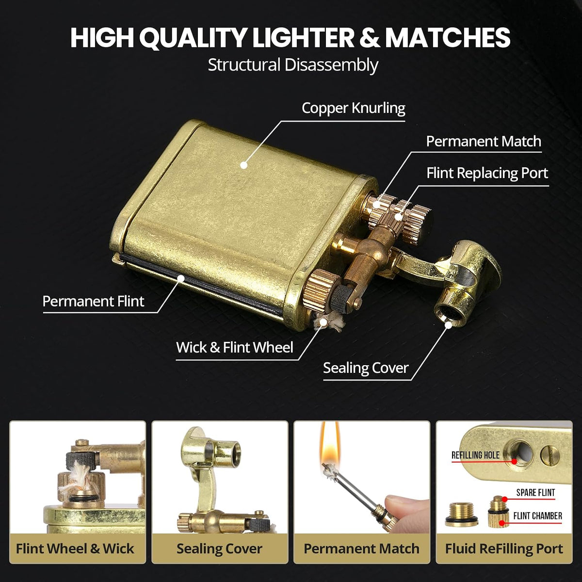 CHOICEDC Vintage Trench Lighter, Permanent Match, Cool Pipe Lighter for Men