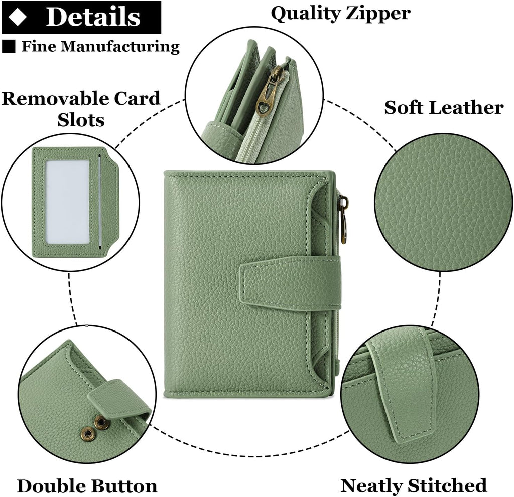 Airkit Small Wallet Women RFID Blocking Soft Leather Bifold Compact Card Holder Wallet for Women with Zipper Coin Pocket 4 ID Window