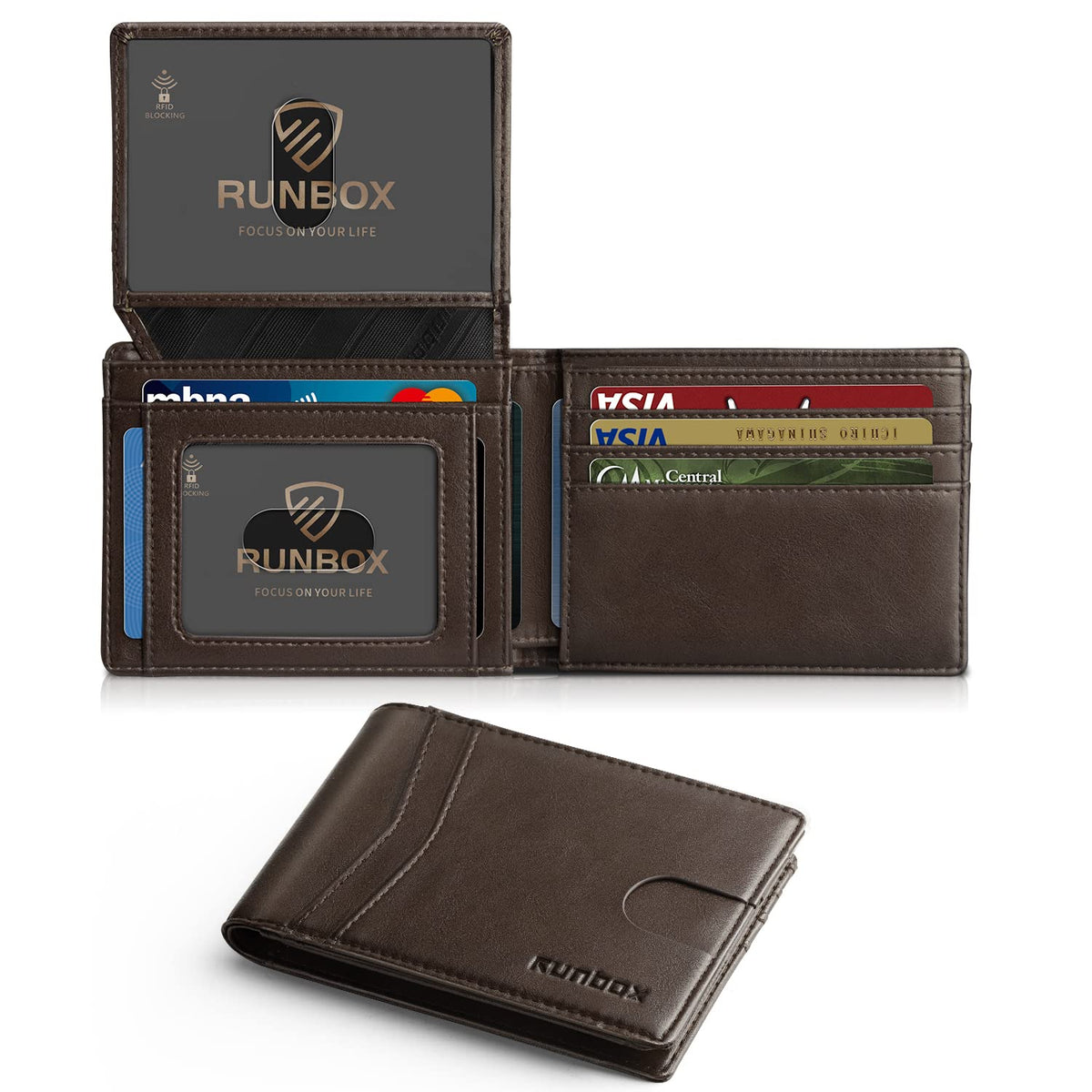 RUNBOX Wallet for Men -Slim Rfid Leather Mens Bifold Novelty Wallets 2 ID Window With Gift Box Men's Accessories