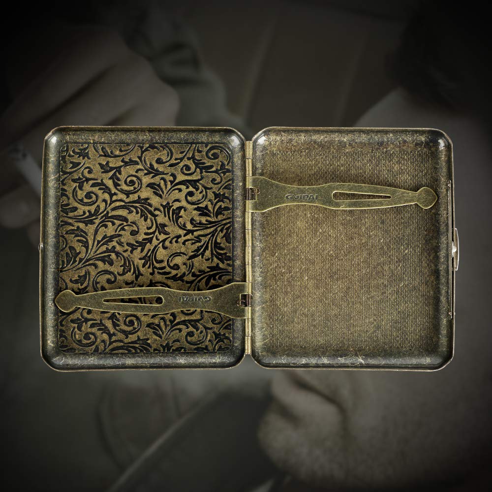 Retro Metal Cigarette Case with Spring Clip Holds 20 Cigarettes