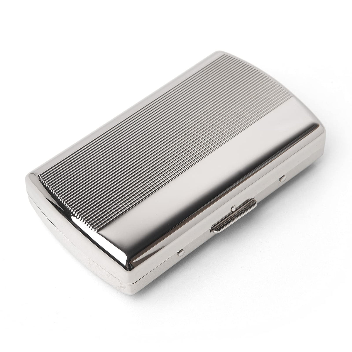 Metal Cigarette Case - Ladies and Men, Portable Double Sided Spring Clip, Holds 18-20 100mm Cigarettes (Black)
