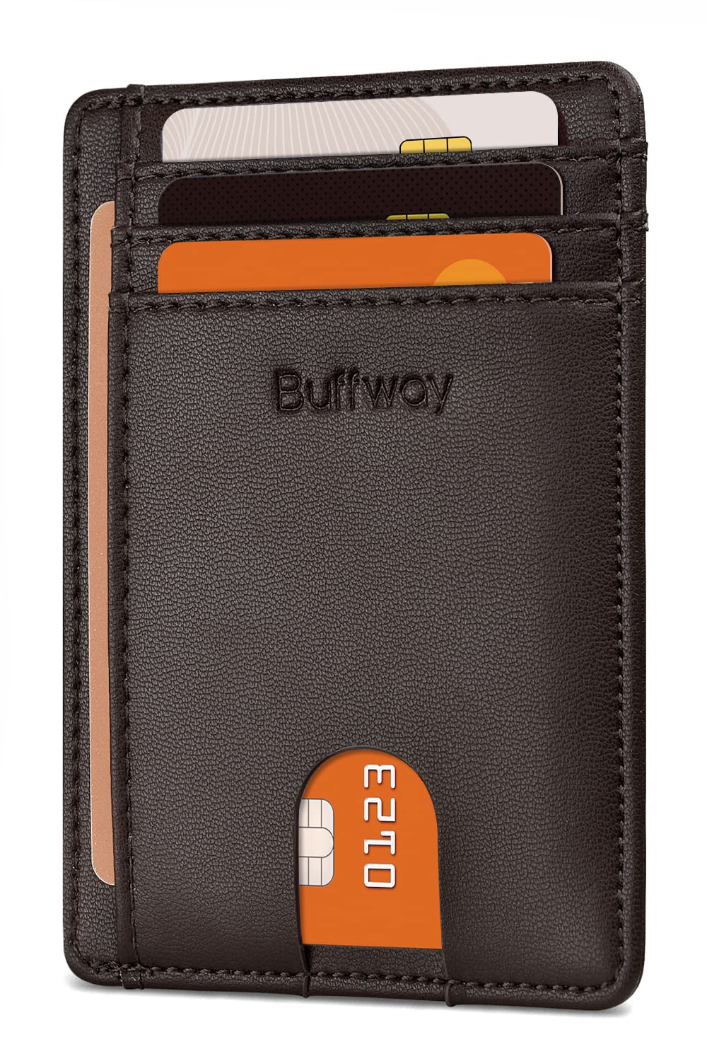 Buffway Slim Minimalist Front Pocket RFID Blocking Leather Wallets for Men and Women - Carbon Fiber Black