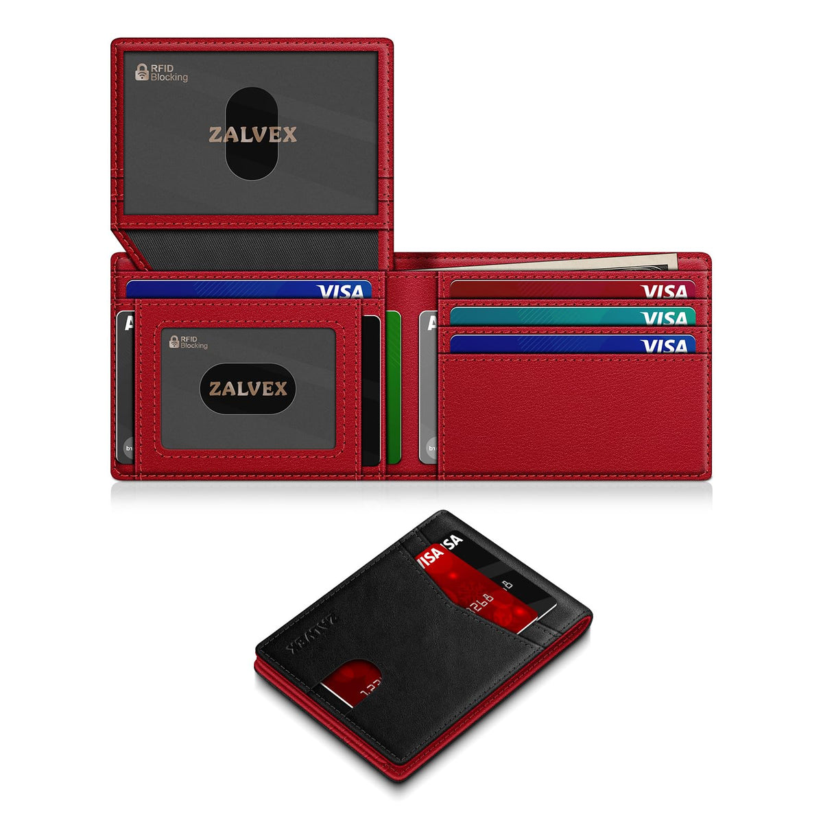 ZALVEX Wallet for Men Slim RFID Blocking Leather Credit Card Holder Wallet