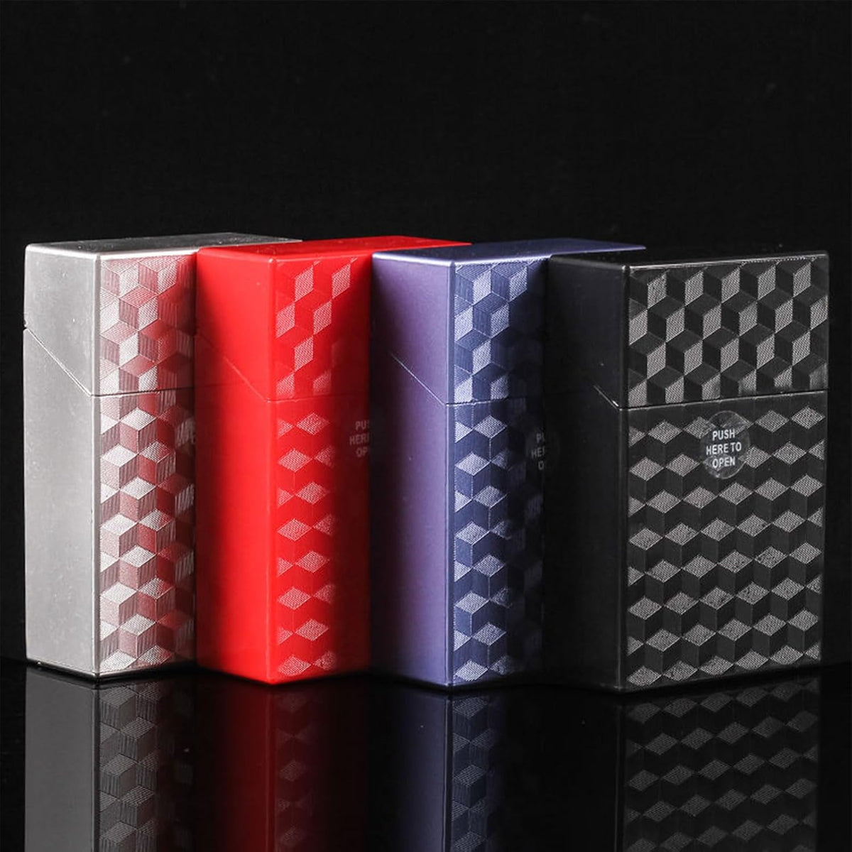 Cigarette Case King Size 85mm 3Pack Push to Open 20 Capacity Women and Men Perfect for Roll Your Own Cigs (Black+Silver+Blue, 85mm)