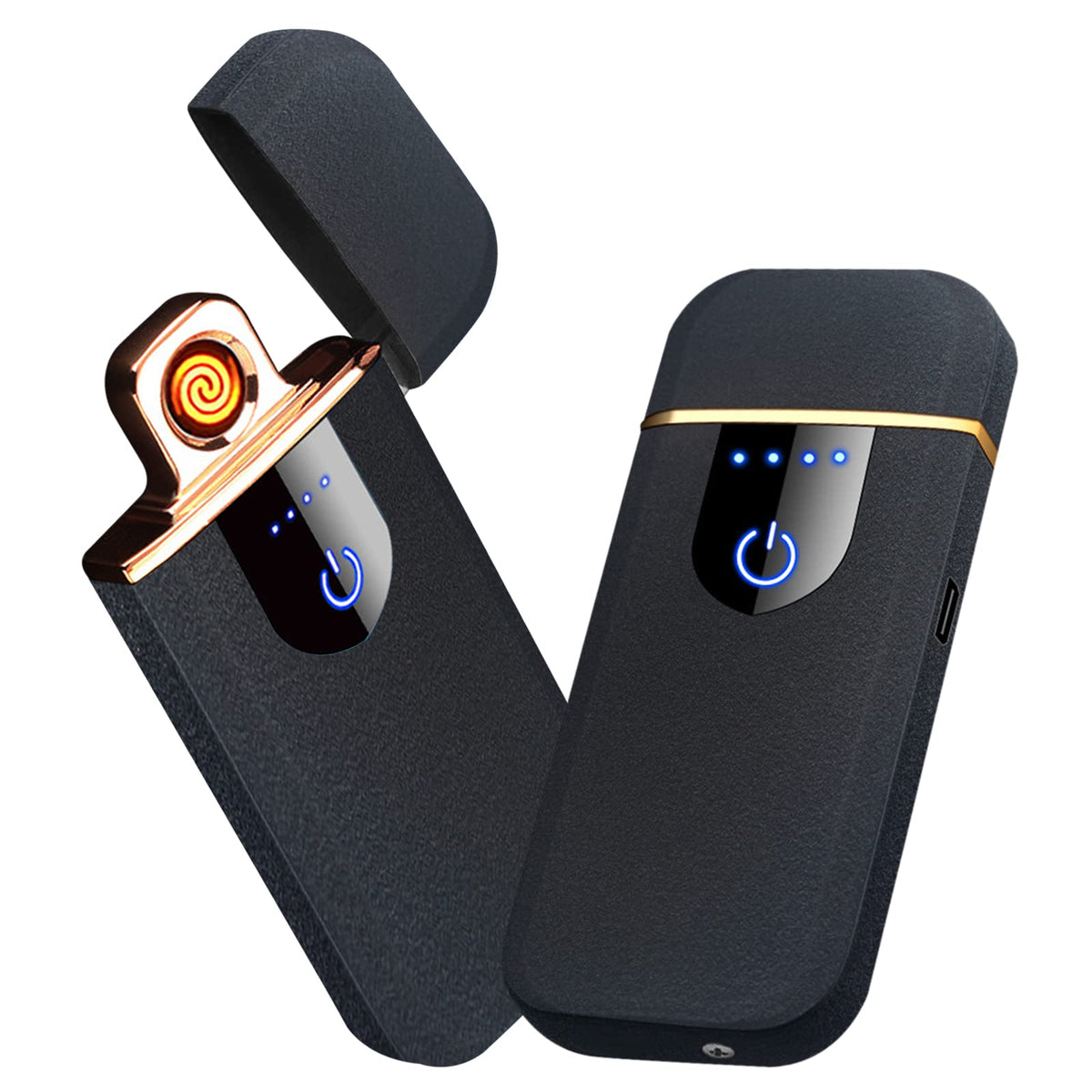 Electronic Lighter Smart USB Rechargeable, Mini Portable Design with Touch Dual-Sided Ignition - Windproof and flameless, Featuring Plasma Technology, Battery Indicator, and Lightweight Build (Blue)