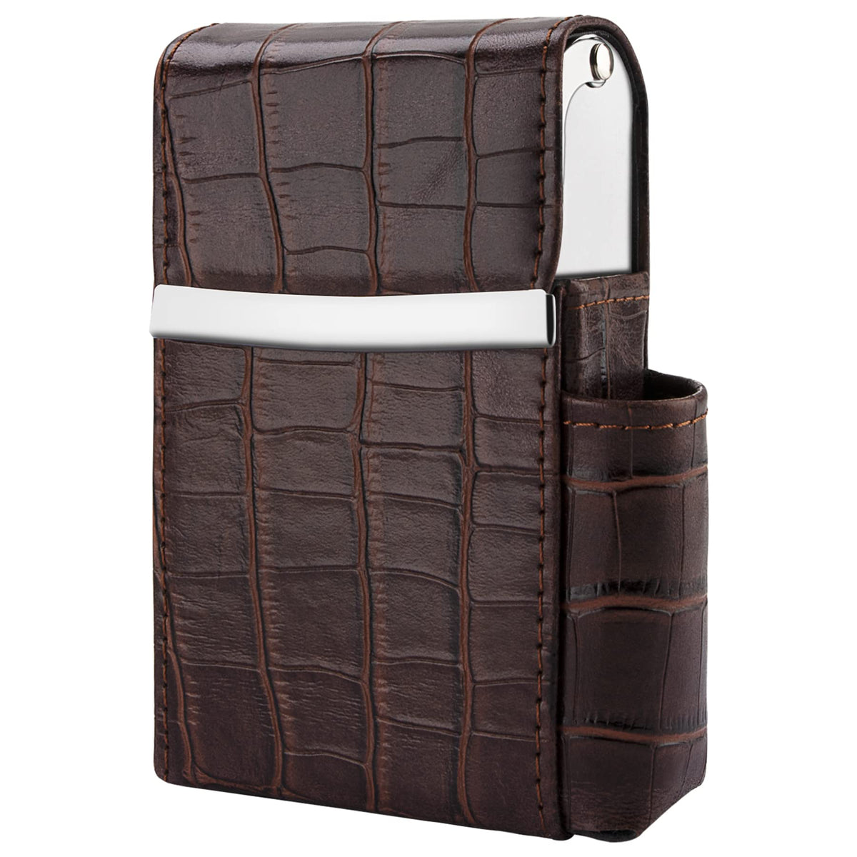 PU Leather Sliding Cigarette Box Case with Lighter Holder and Belt Loop for Men and Women Unisex