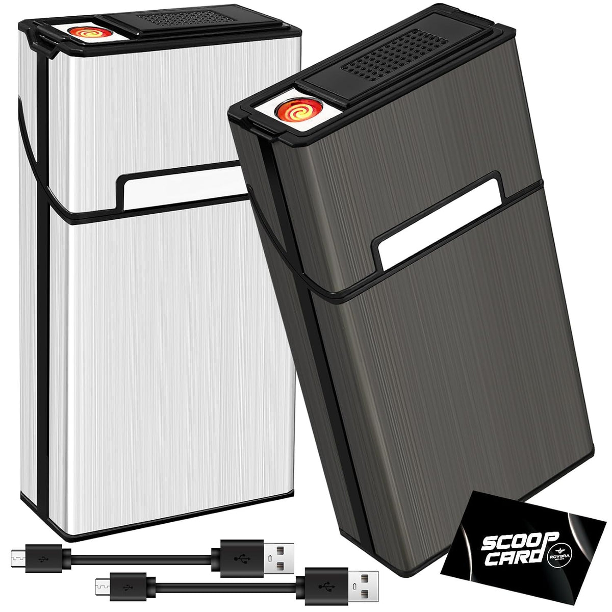 roygra Cigarette Case (2 Pack), Rechargeable Lighter and USB Charging Cable