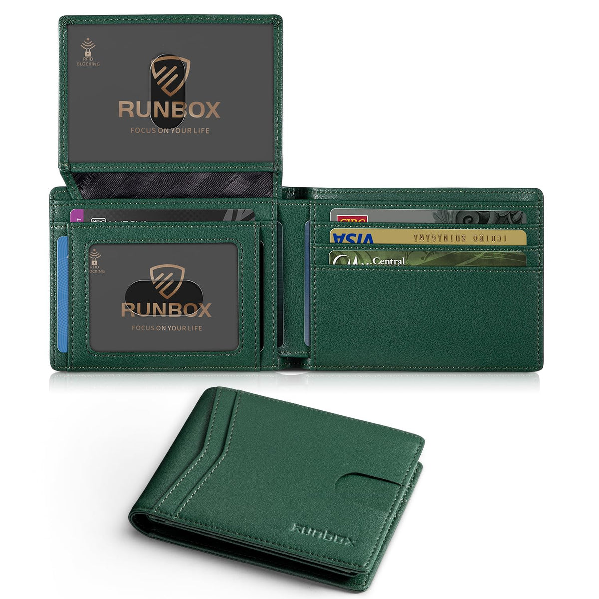 RUNBOX Wallet for Men -Slim Rfid Leather Mens Bifold Novelty Wallets 2 ID Window With Gift Box Men's Accessories