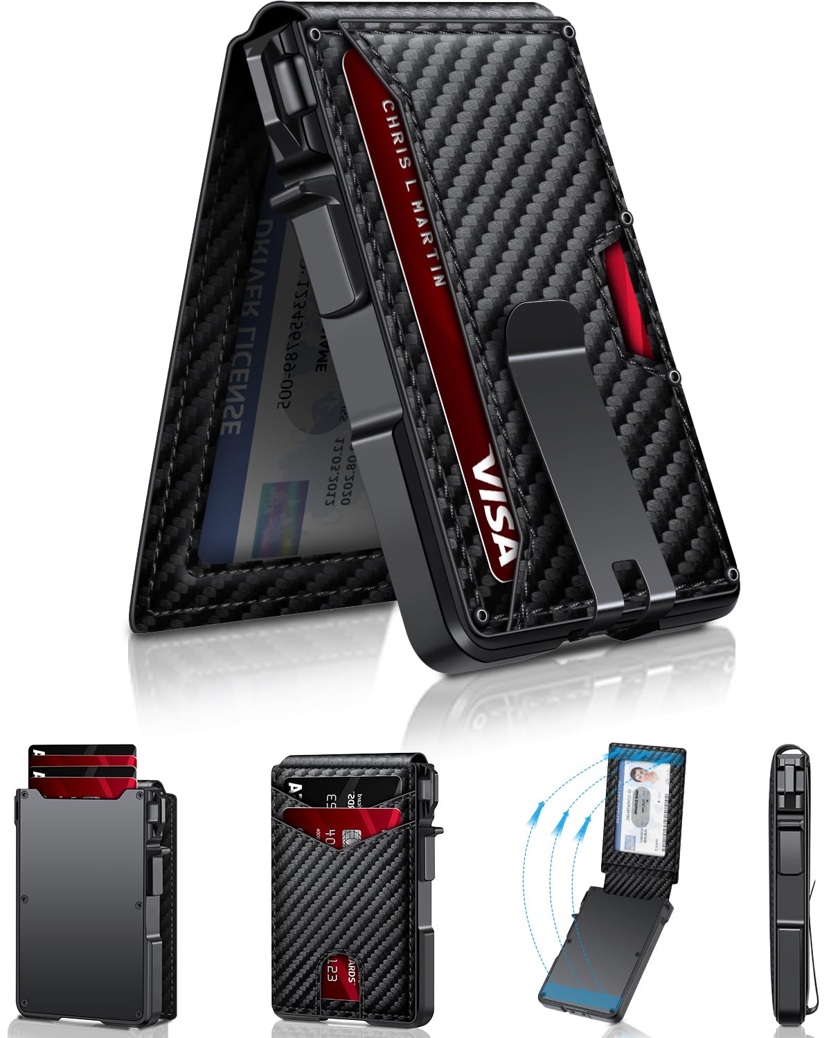 Wallet for Men, Mens Minimalist Wallet 9-13 Cards, Slim Compact RFID Wallet