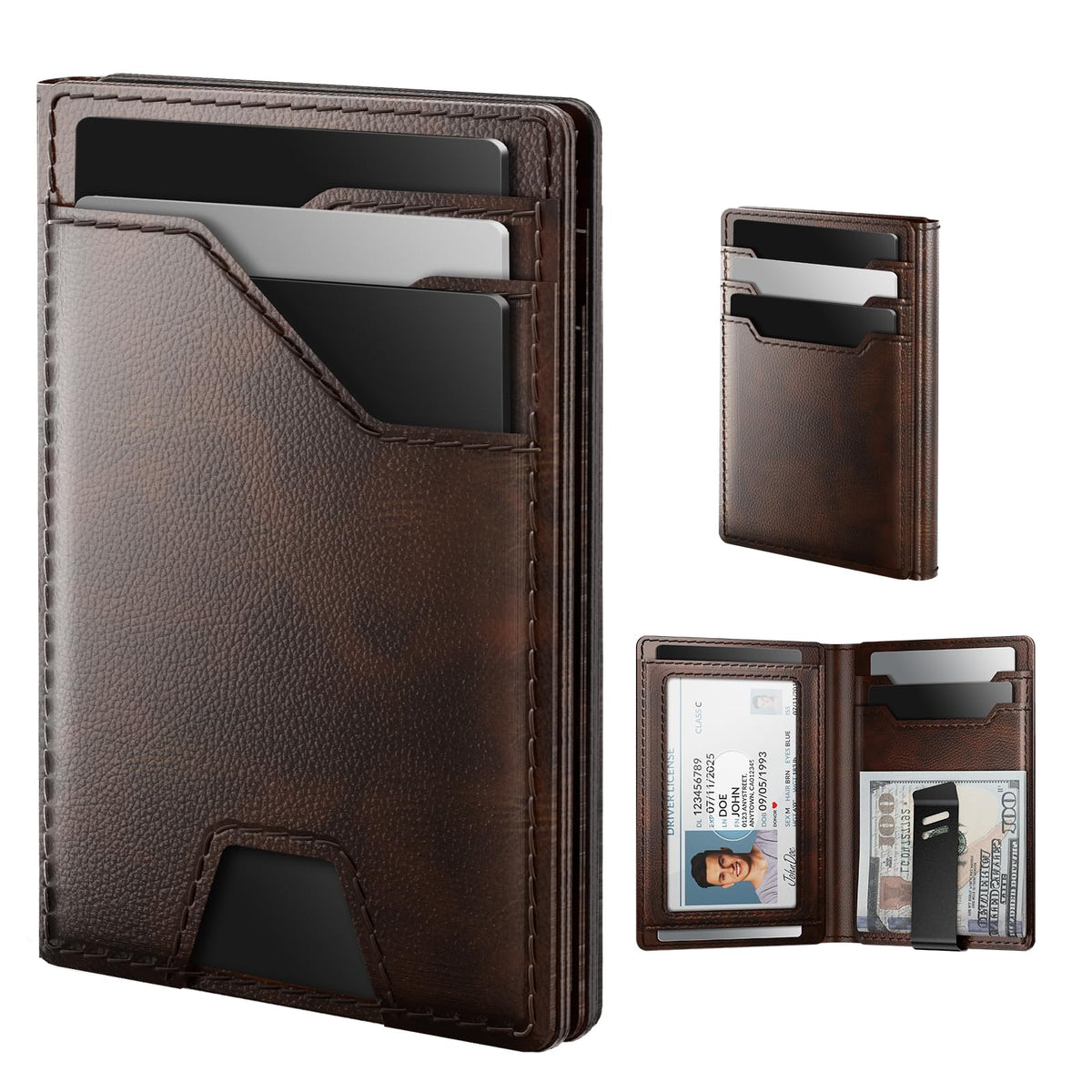 typecase Leather Wallet for Men Card Holder: Premium Genuine Leather, RFID Blocking, Slim, Minimalist, Front Pocket - 15 Cards Capacity | ID Window | Money Clip (Brown)