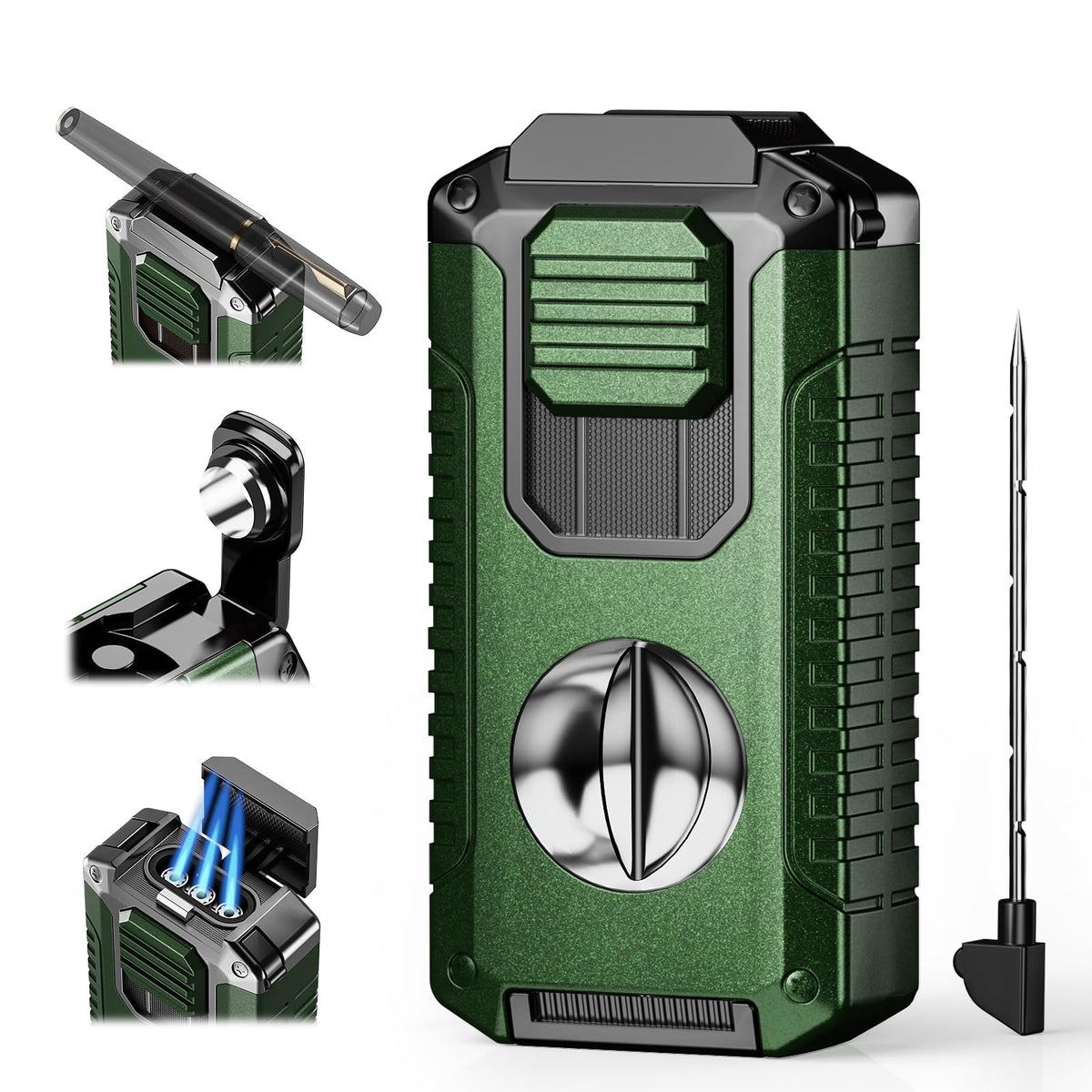 5-in-1 Torch Lighter with Tool, Punch, Holder and Draw Enhancer Tool, Triple Windproof Jet Flame, Refillable Lighters with Accessories, Cool Lighter Gifts for Men, Butane Lighter for Candle, Travel