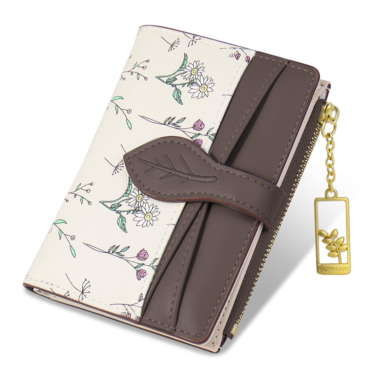 Wallets for Women- RFID Blocking- Soft PU Leather Bifold Coin Zipper Pocket Purse-Small flower wallet Credit Card Holder with ID Window (Green)