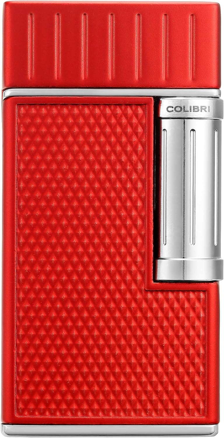 Colibri Julius Double Flame Butane Flint Cigar Lighter with Diamond-Pattern Case, Windproof & Refillable, Cigar Enthusiast's Choice with Blue Fuel Window and Adjustable Flame (Black, Rose Gold)