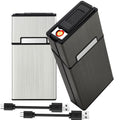 Cigarette Case with Lighter 100's King Size 20pcs Cigarettes 2 Pack Rechargeable Flameless Windproof Electric Lighter Makeup Mirror