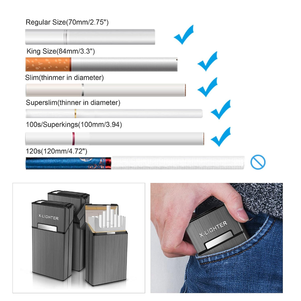 x-lighter XL079 Cigarette Case for 100's King Size, with Electric Coil Lighter, Gift Package