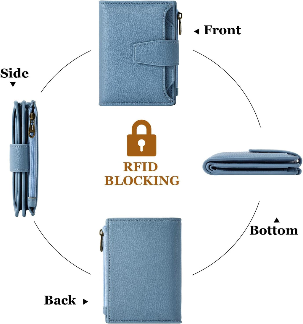 Airkit Small Wallet Women RFID Blocking Soft Leather Bifold Compact Card Holder Wallet for Women with Zipper Coin Pocket 4 ID Window