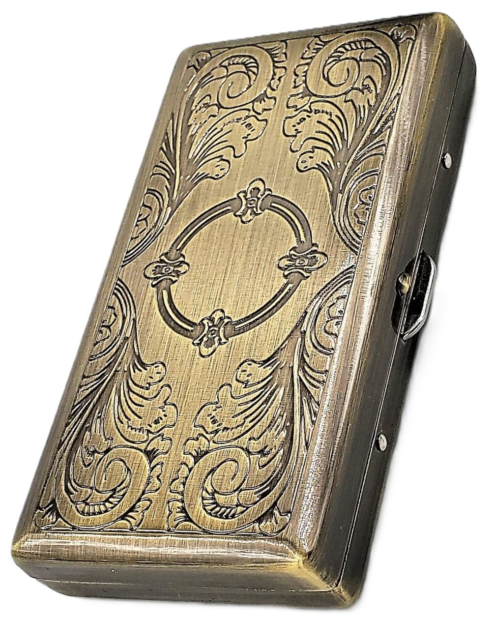Cigarette Case Victorian Style Metal Holder for Regular, King and 100's Size Pocket Protective Security Wallet (ES100,Black)