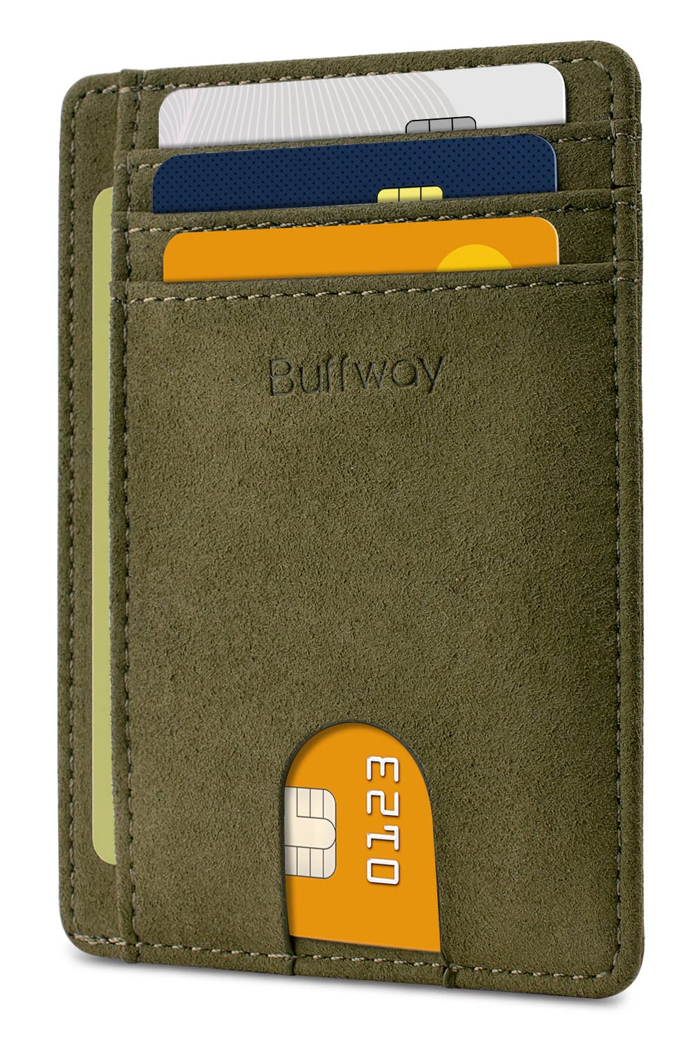 Buffway Slim Minimalist Front Pocket RFID Blocking Leather Wallets for Men and Women - Carbon Fiber Black