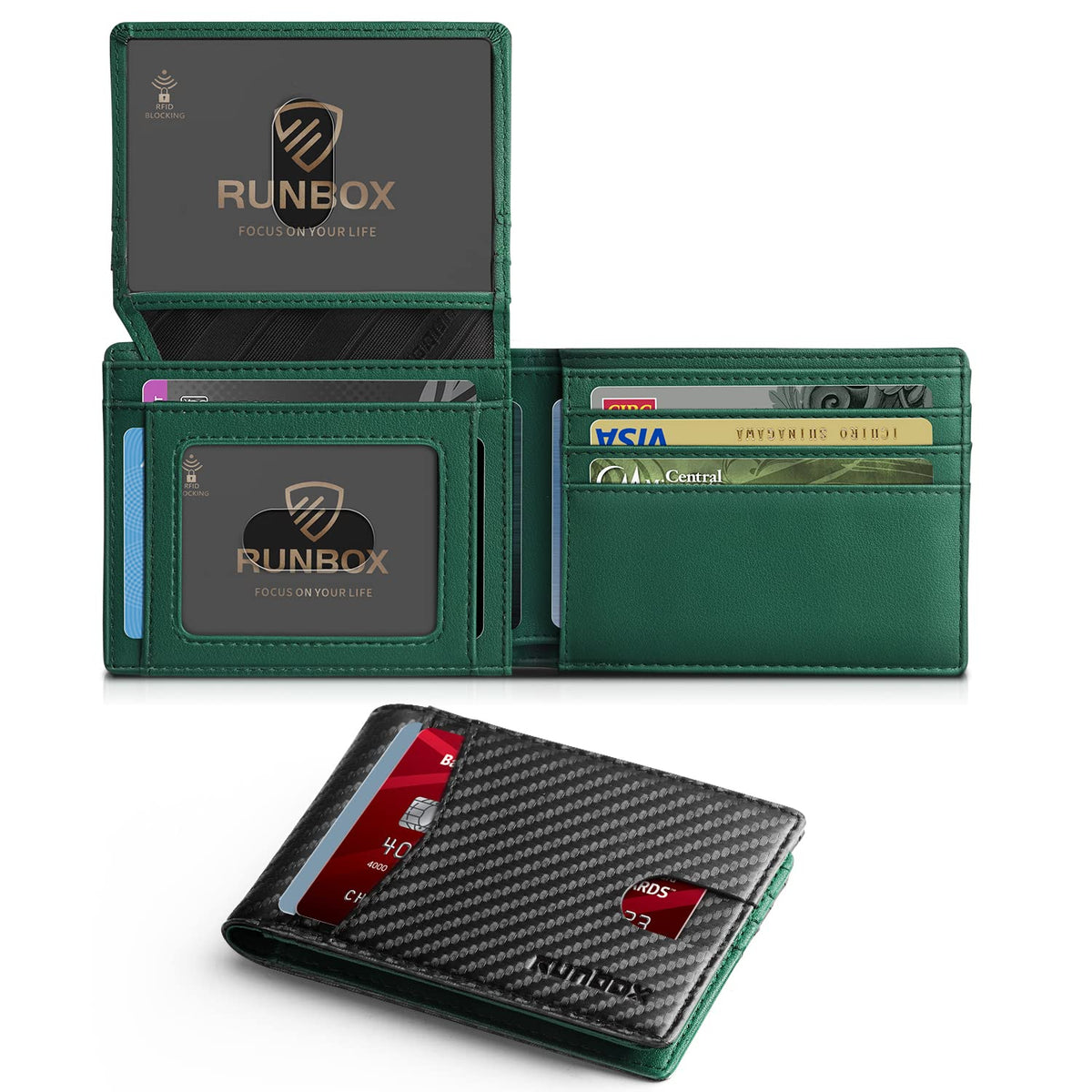 RUNBOX Wallet for Men -Slim Rfid Leather Mens Bifold Novelty Wallets 2 ID Window With Gift Box Men's Accessories