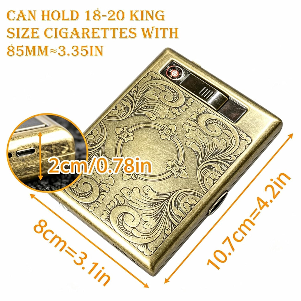 Metal Vintage Cigarette Case Holder 85mm Cigarette with Electric Lighter
