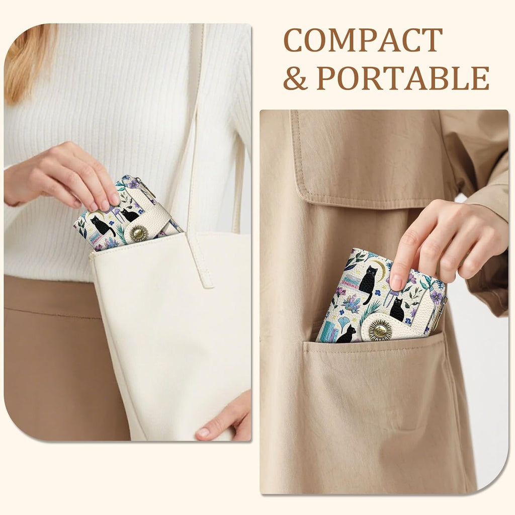 Icycay Cat Small Wallet Women RFID Blocking Bifold Cute Credit Card Holder
