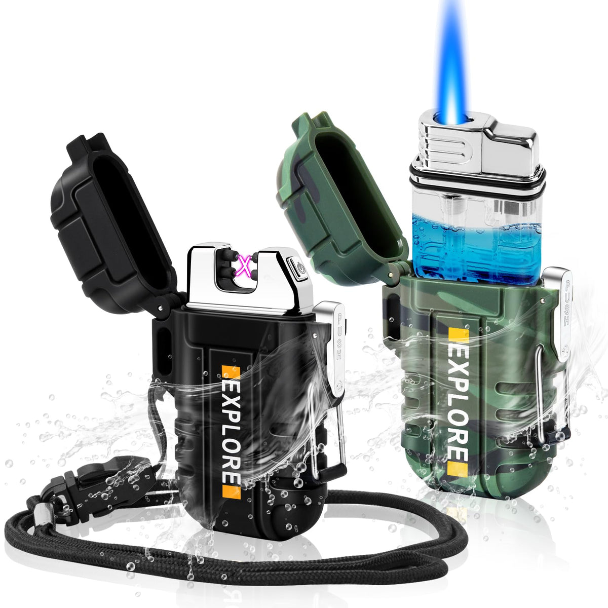 Electric Plasma Lighter, Torch Lighter, 2 Pack Outdoor Waterproof Matches