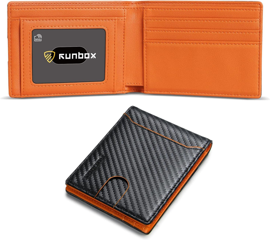 RUNBOX Wallet for Men, Slim Leather Bifold, RFID Blocking Card Holder