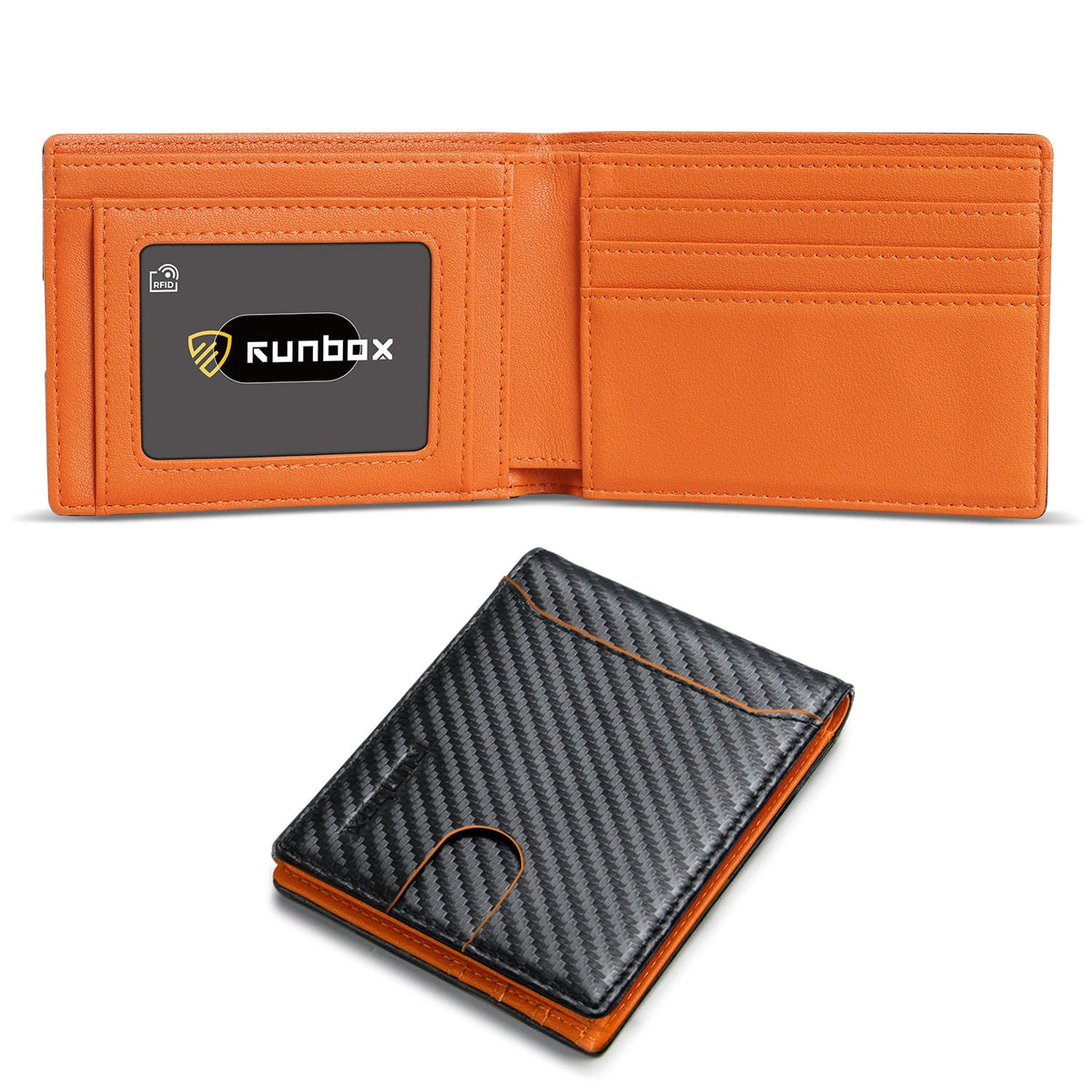 RUNBOX Wallet for Men, Slim Leather Bifold, RFID Blocking Card Holder