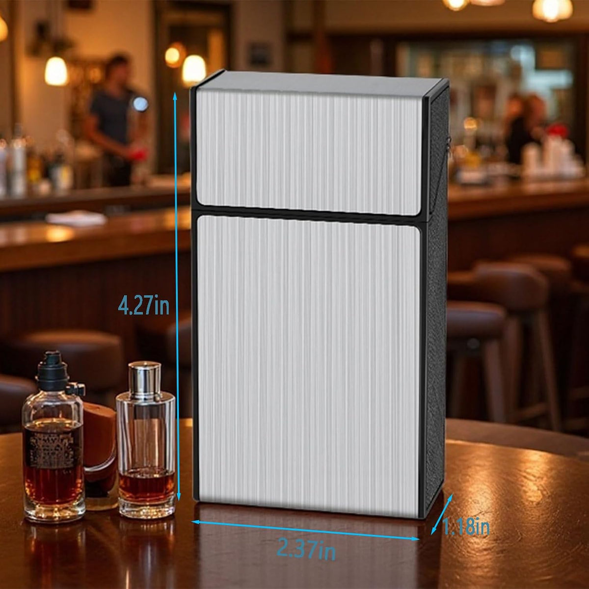 Cigarette Case 2 Pack 100mm 100’s King Size(Black + Silver) (Black + Silver, 100mm)