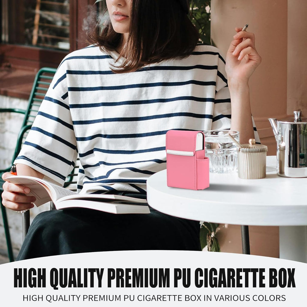 PU Leather Sliding Cigarette Box Case with Lighter Holder and Belt Loop for Men and Women Unisex