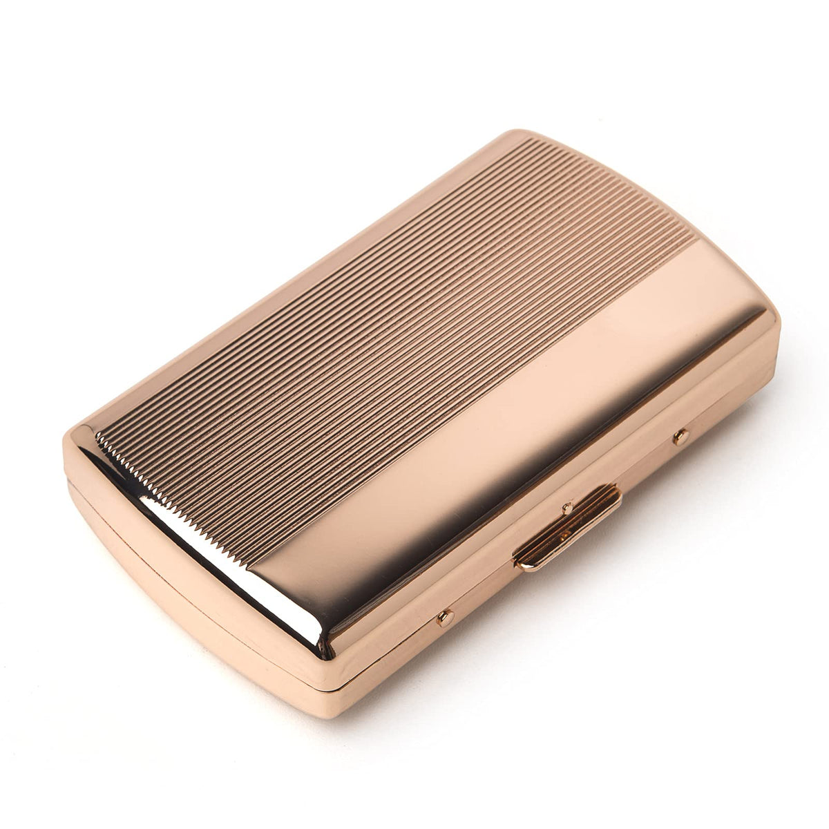 Metal Cigarette Case - Ladies and Men, Portable Double Sided Spring Clip, Holds 18-20 100mm Cigarettes (Black)
