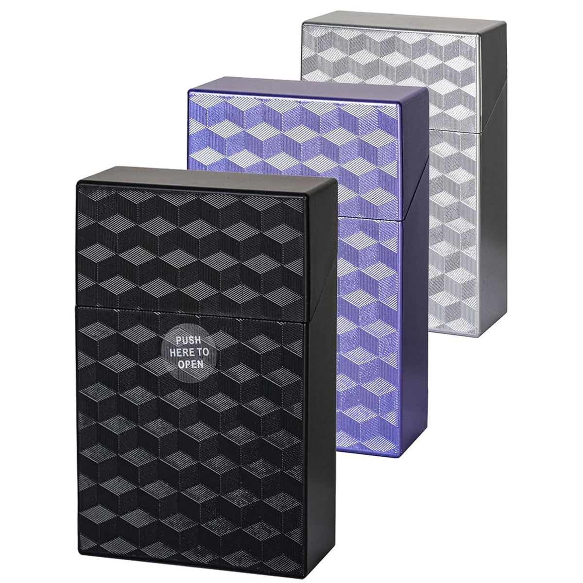 Cigarette Case King Size 85mm 3Pack Push to Open 20 Capacity Women and Men Perfect for Roll Your Own Cigs (Black+Silver+Blue, 85mm)