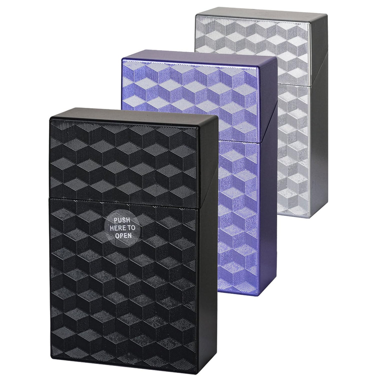 Cigarette Case King Size 85mm 3Pack Push to Open 20 Capacity Women and Men Perfect for Roll Your Own Cigs (Black+Silver+Blue, 85mm)