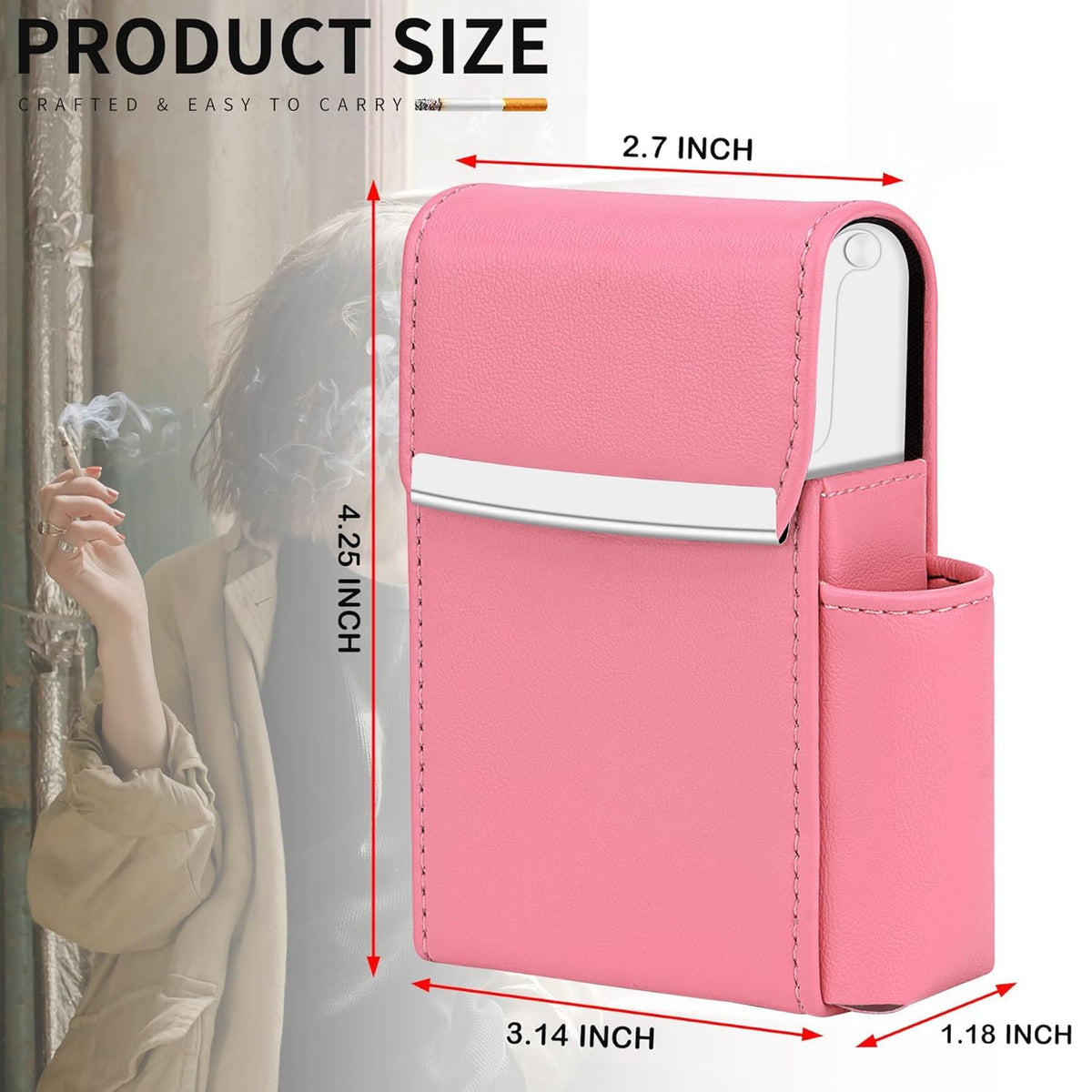 PU Leather Sliding Cigarette Box Case with Lighter Holder and Belt Loop for Men and Women Unisex