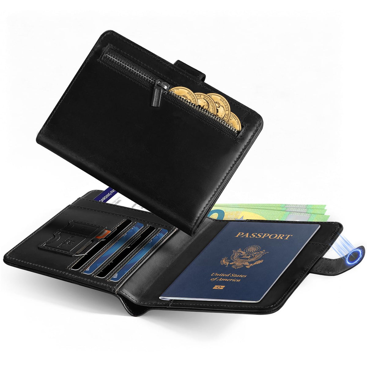 LORZOR Passport Holder for Travel: RFID Blocking Full Grain Leather Passport Wallet for Men - Slim Minimalist Bi-fold Passport Cover for Air Ticket Credit Card Bills Coin, Gift Boxed (Brown)