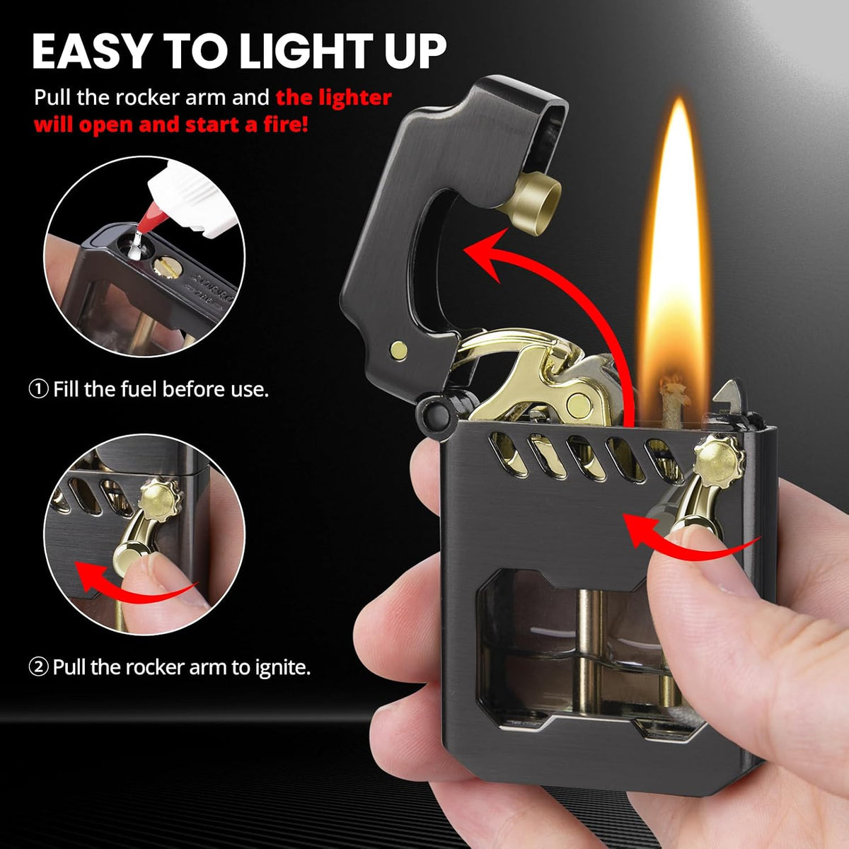 CHOICEDC Vintage Trench Lighter, Cool Mecha Metal Rocker Kerosene Lighters
