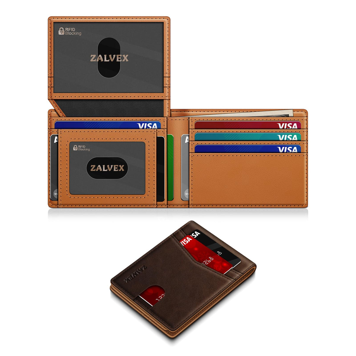 ZALVEX Wallet for Men Slim RFID Blocking Leather Credit Card Holder Wallet